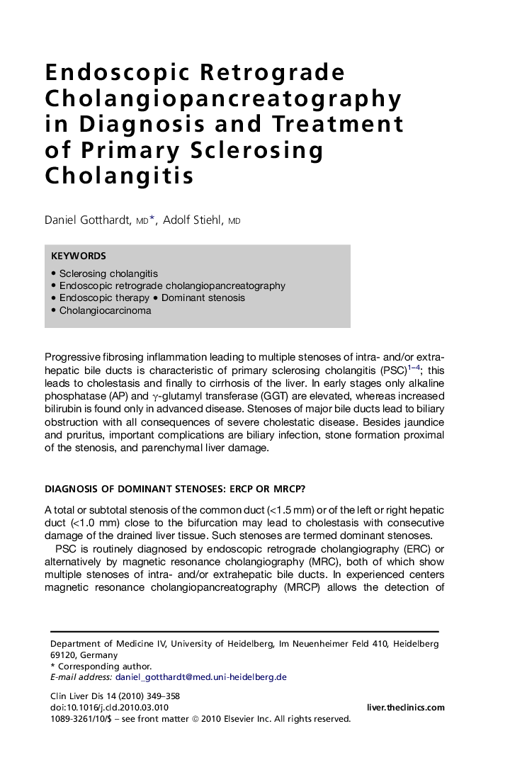 Endoscopic Retrograde Cholangiopancreatography in Diagnosis and Treatment of Primary Sclerosing Cholangitis