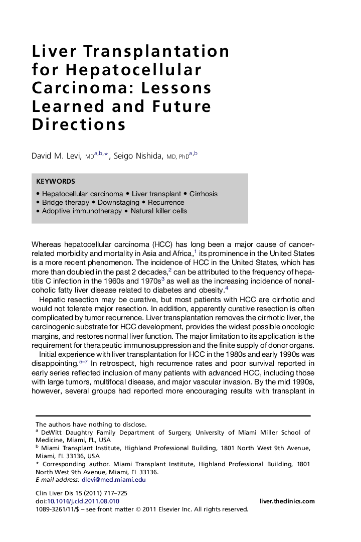 Liver Transplantation for Hepatocellular Carcinoma: Lessons Learned and Future Directions