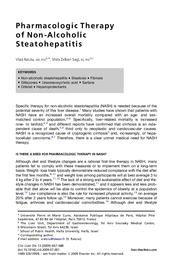 Pharmacologic Therapy of Non-Alcoholic Steatohepatitis