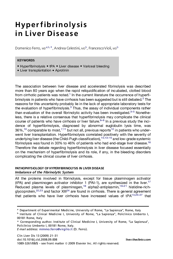 Hyperfibrinolysis in Liver Disease