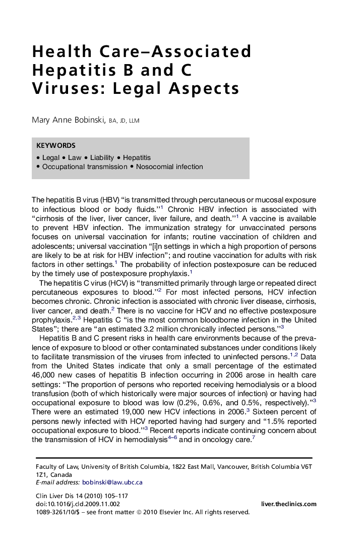 Health Care-Associated Hepatitis B and C Viruses: Legal Aspects