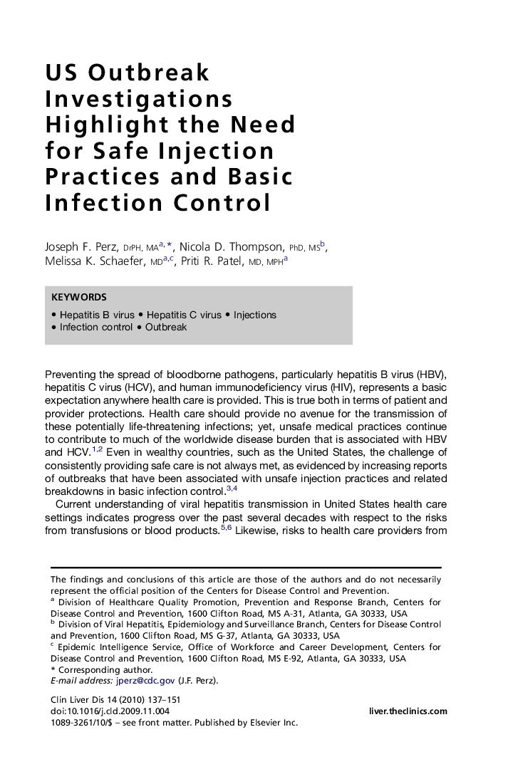 US Outbreak Investigations Highlight the Need for Safe Injection Practices and Basic Infection Control