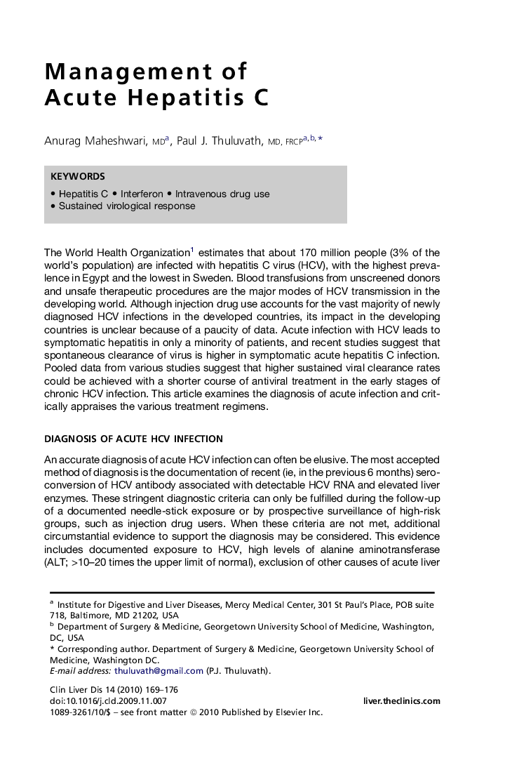 Management of Acute Hepatitis C