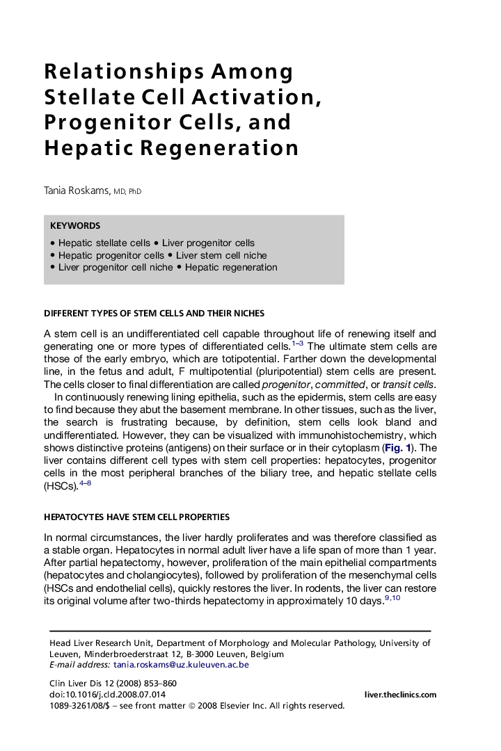 Relationships Among Stellate Cell Activation, Progenitor Cells, and Hepatic Regeneration