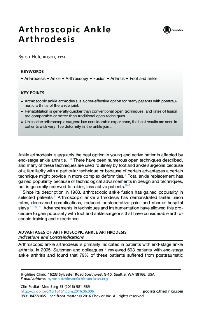 Arthroscopic Ankle Arthrodesis