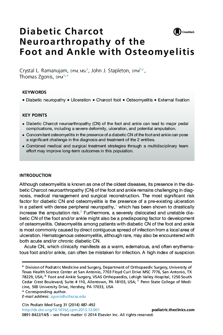 Diabetic Charcot Neuroarthropathy of the Foot and Ankle with Osteomyelitis