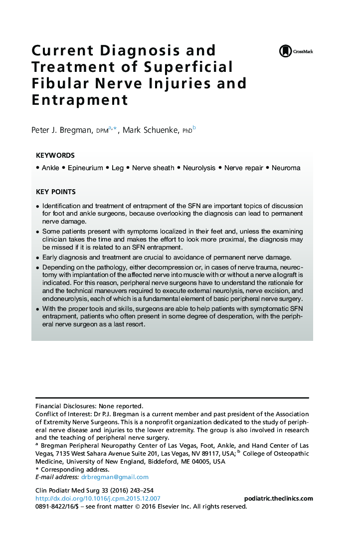 Current Diagnosis and Treatment of Superficial Fibular Nerve Injuries and Entrapment