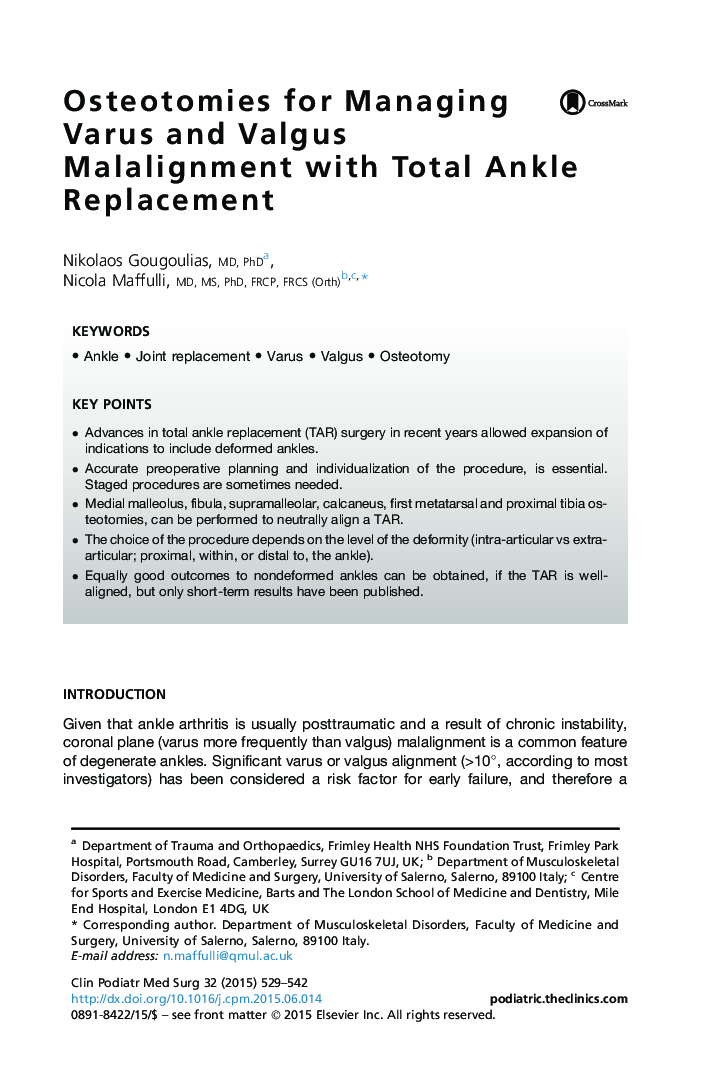 Osteotomies for Managing Varus and Valgus Malalignment with Total Ankle Replacement