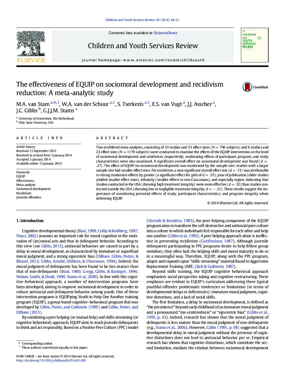 عکس صفحه اول مقاله: The effectiveness of EQUIP on sociomoral development and recidivism reduction: A meta-analytic study The effectiveness of EQUIP on sociomoral development and recidivism reduction: A meta-analytic study