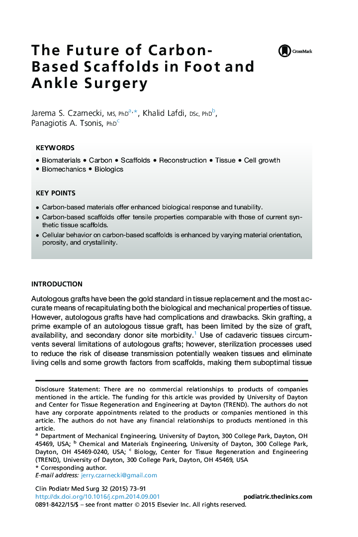 The Future of Carbon-Based Scaffolds in Foot and Ankle Surgery