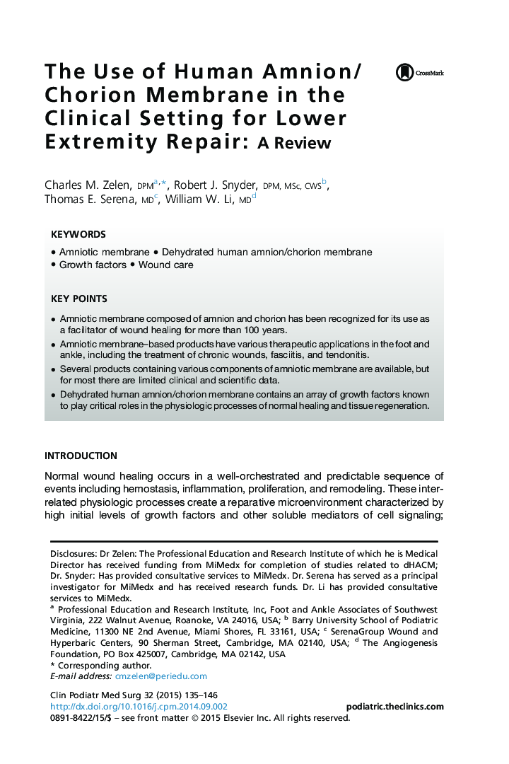 The Use of Human Amnion/Chorion Membrane in the Clinical Setting for Lower Extremity Repair