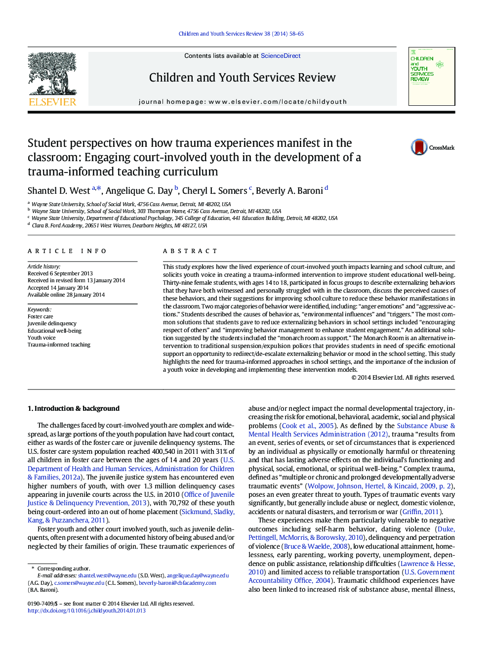 Student perspectives on how trauma experiences manifest in the classroom: Engaging court-involved youth in the development of a trauma-informed teaching curriculum