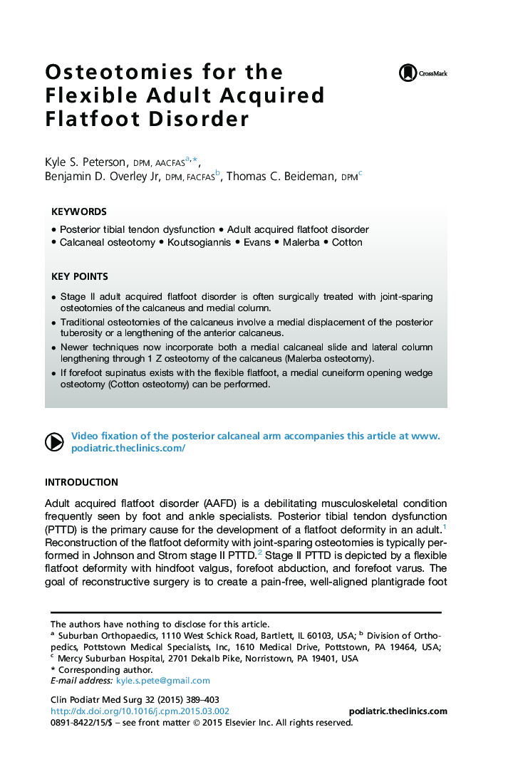 Osteotomies for the Flexible Adult Acquired Flatfoot Disorder