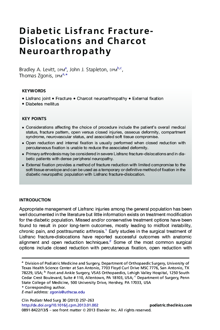 Diabetic Lisfranc Fracture-Dislocations and Charcot Neuroarthropathy