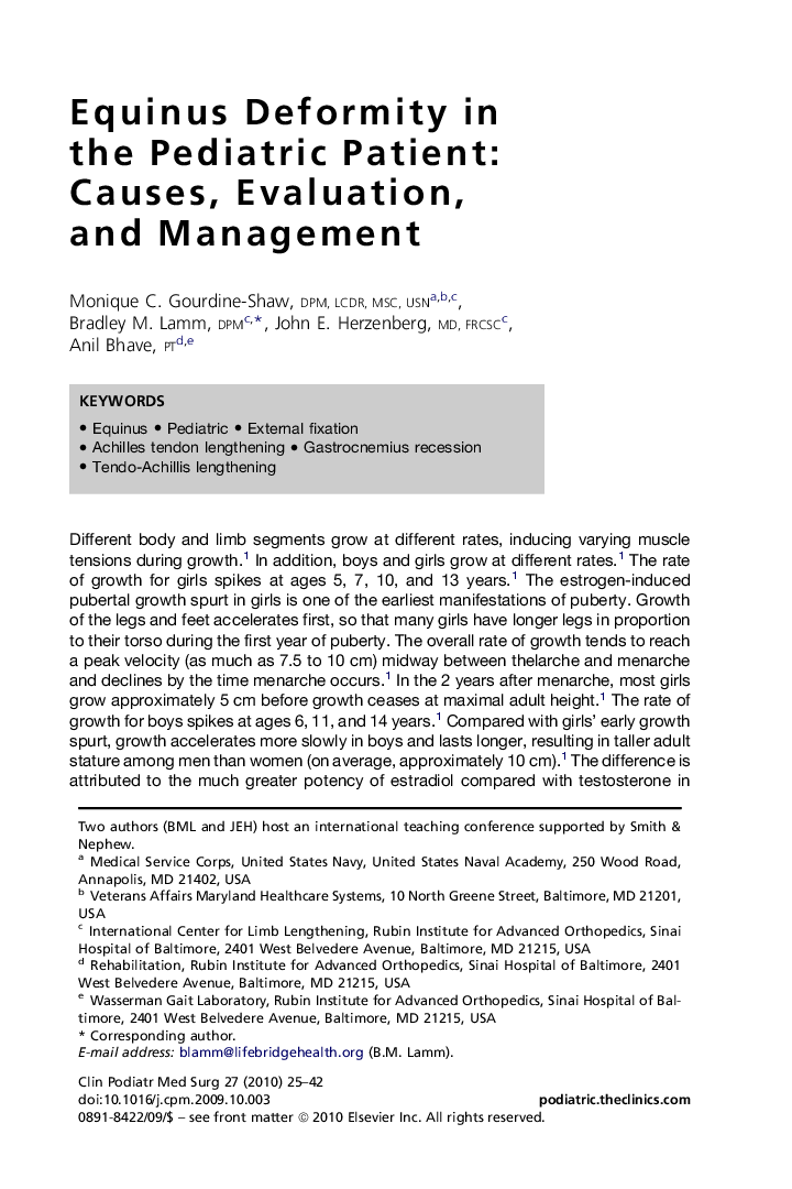 Equinus Deformity in the Pediatric Patient: Causes, Evaluation, and Management