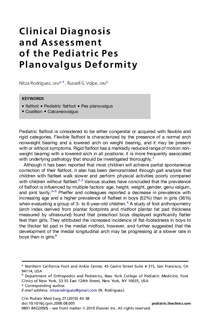 Clinical Diagnosis and Assessment of the Pediatric Pes Planovalgus Deformity