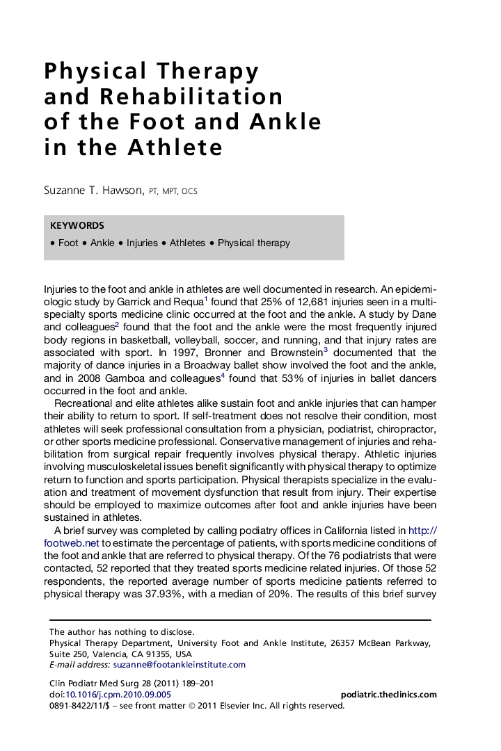 Physical Therapy and Rehabilitation of the Foot and Ankle in the Athlete