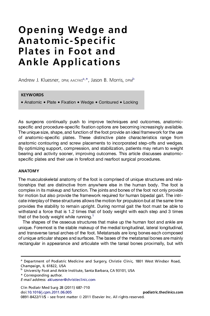 Opening Wedge and Anatomic-Specific Plates in Foot and Ankle Applications