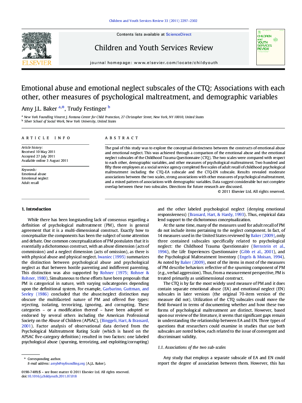 Emotional abuse and emotional neglect subscales of the CTQ: Associations with each other, other measures of psychological maltreatment, and demographic variables