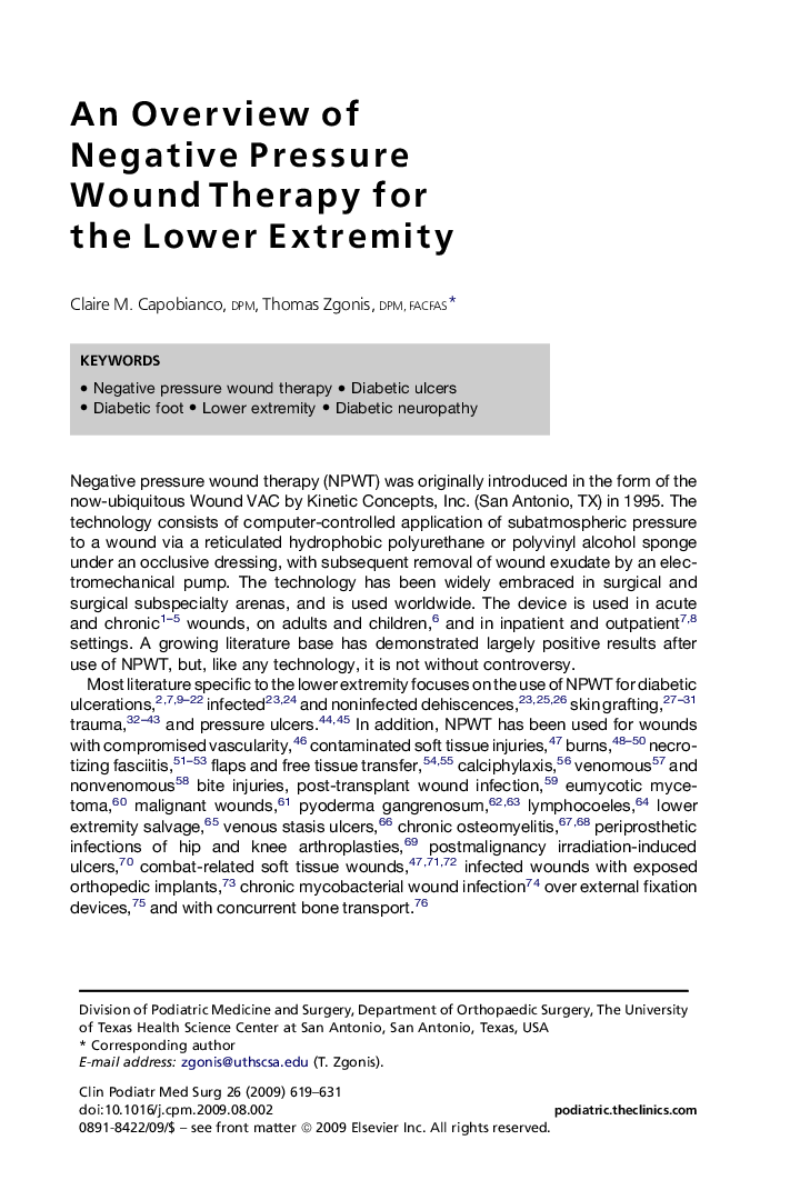 An Overview of Negative Pressure Wound Therapy for the Lower Extremity