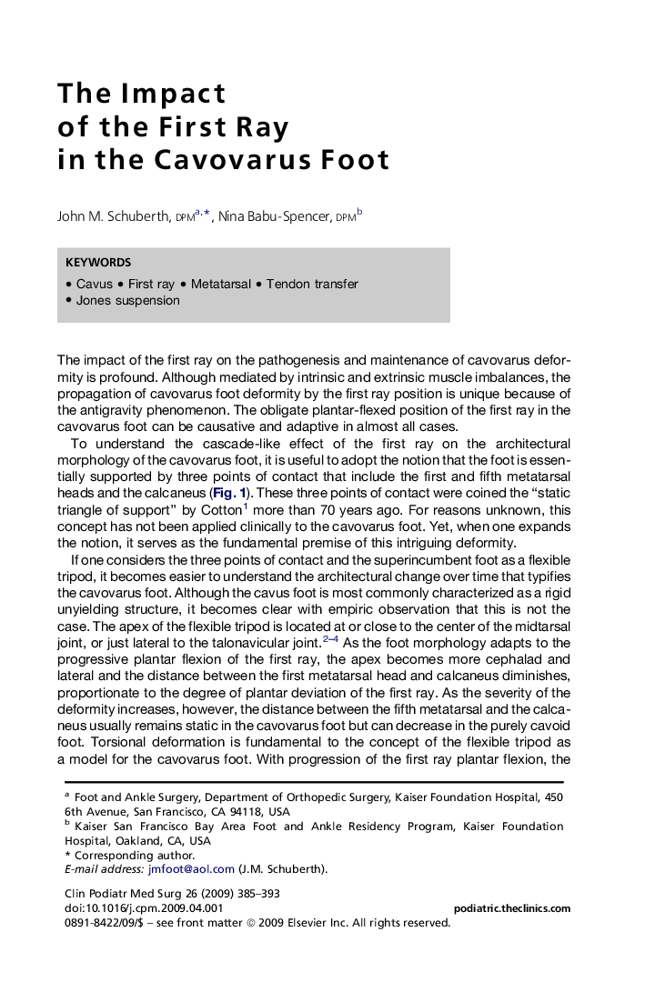 The Impact of the First Ray in the Cavovarus Foot