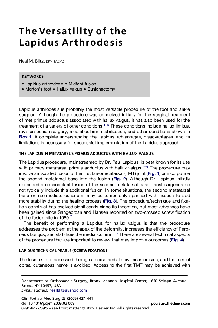 The Versatility of the Lapidus Arthrodesis