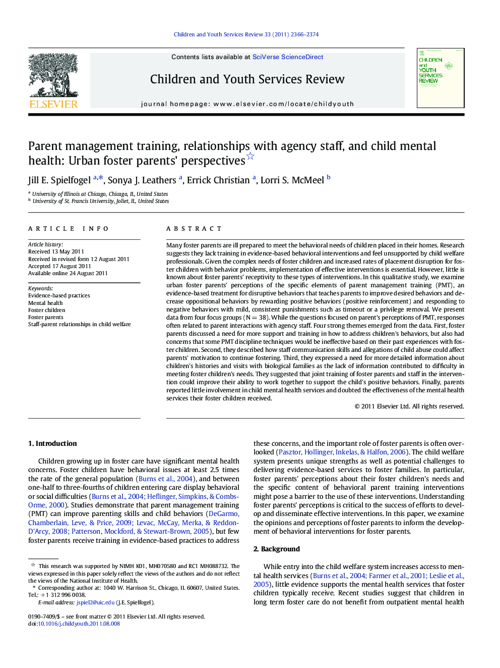 Parent management training, relationships with agency staff, and child mental health: Urban foster parents' perspectives 