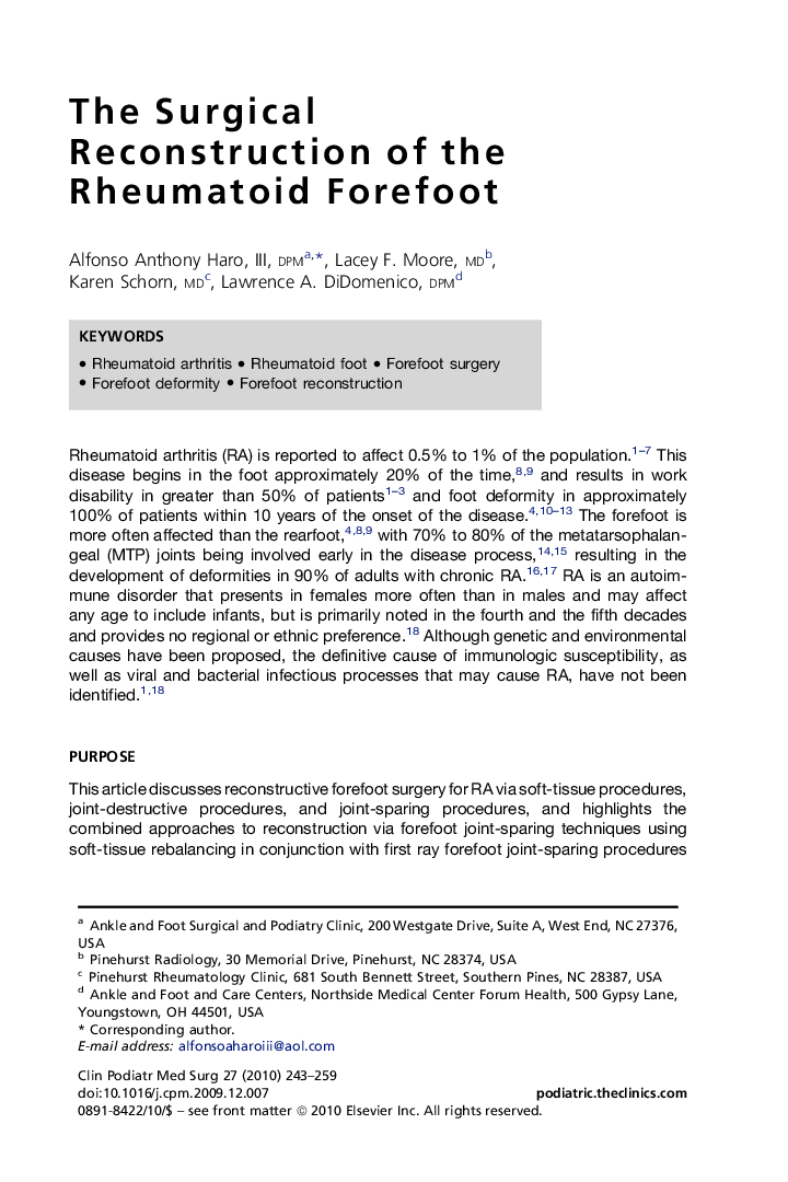 The Surgical Reconstruction of the Rheumatoid Forefoot