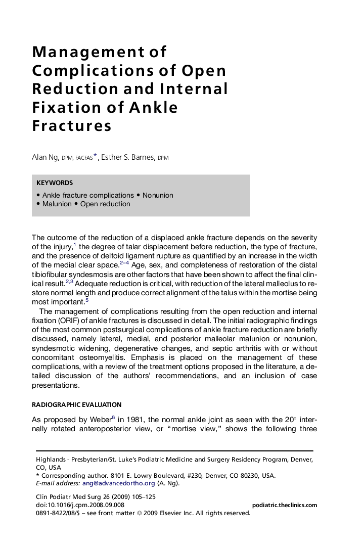 Management of Complications of Open Reduction and Internal Fixation of Ankle Fractures