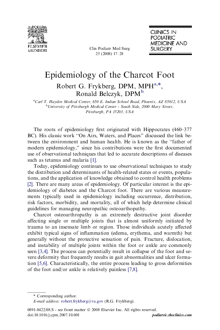 Epidemiology of the Charcot Foot