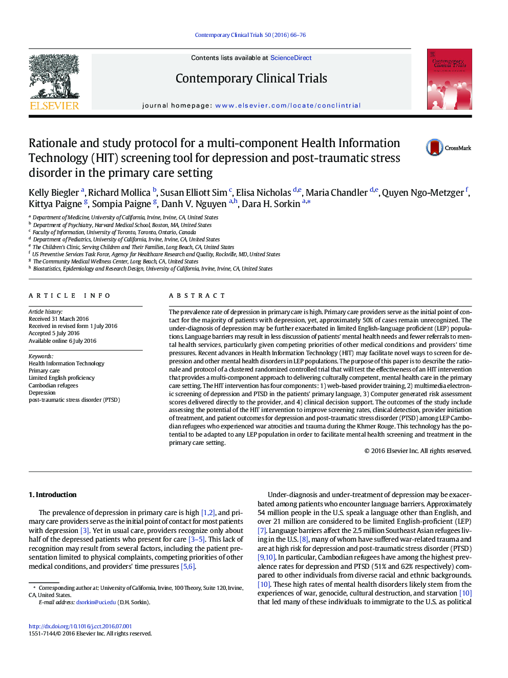 Rationale and study protocol for a multi-component Health Information Technology (HIT) screening tool for depression and post-traumatic stress disorder in the primary care setting