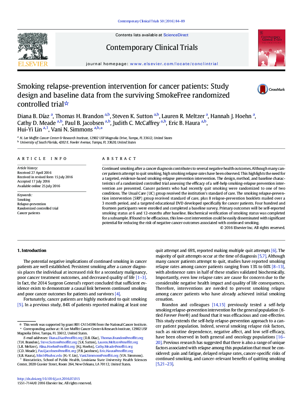 Smoking relapse-prevention intervention for cancer patients: Study design and baseline data from the surviving SmokeFree randomized controlled trial 