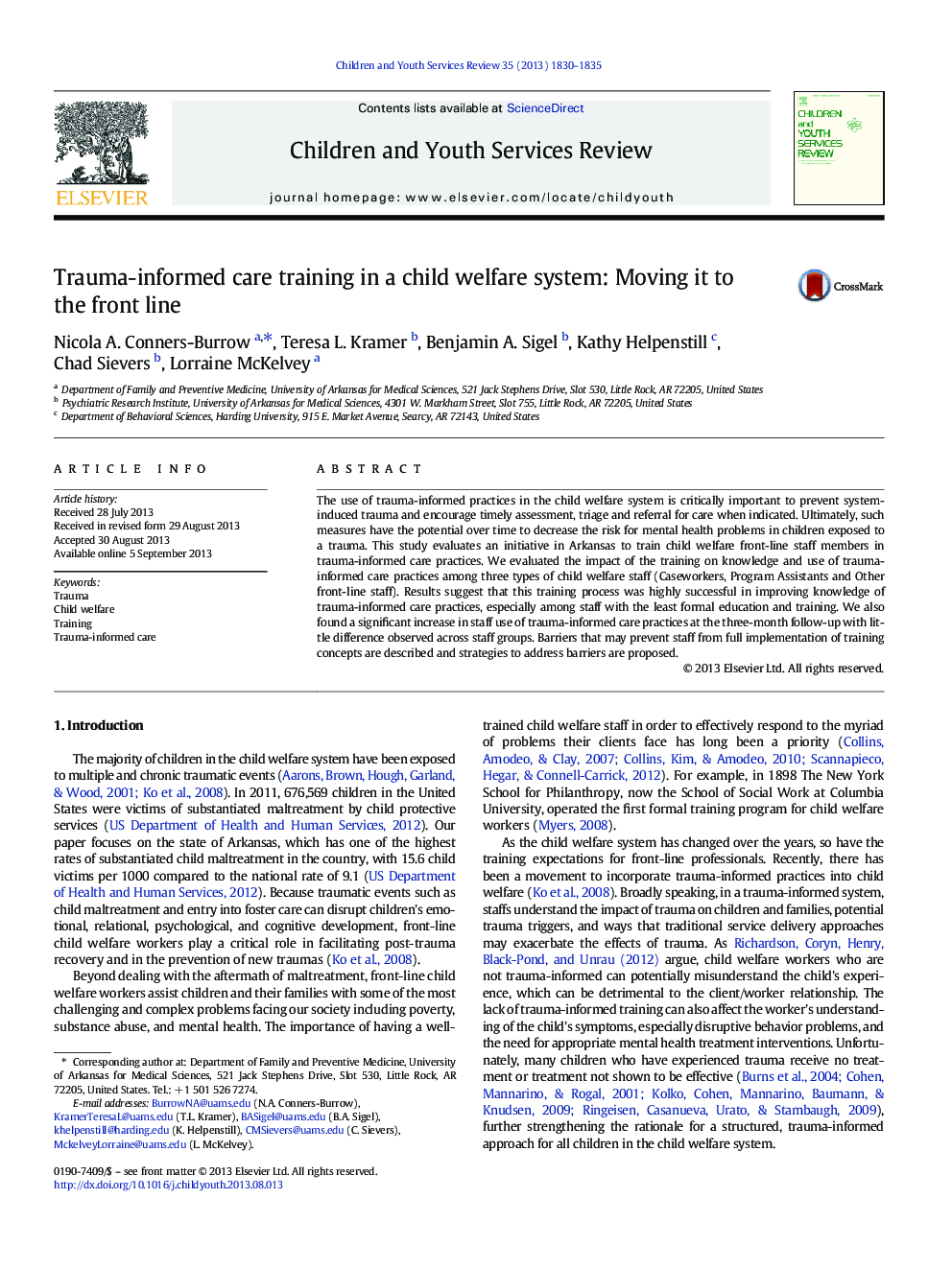 Trauma-informed care training in a child welfare system: Moving it to the front line