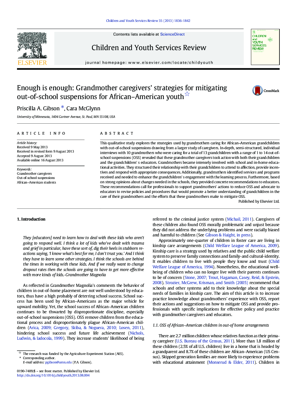 Enough is enough: Grandmother caregivers' strategies for mitigating out-of-school suspensions for African–American youth 