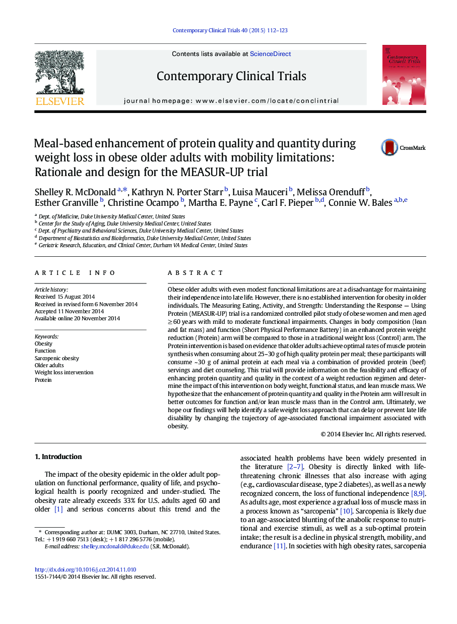 Meal-based enhancement of protein quality and quantity during weight loss in obese older adults with mobility limitations: Rationale and design for the MEASUR-UP trial