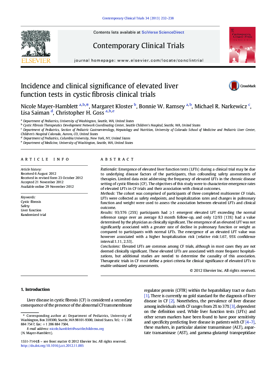 Incidence and clinical significance of elevated liver function tests in cystic fibrosis clinical trials