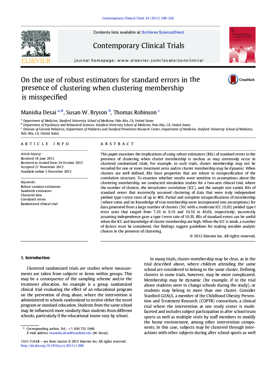 On the use of robust estimators for standard errors in the presence of clustering when clustering membership is misspecified