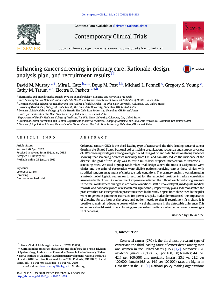 Enhancing cancer screening in primary care: Rationale, design, analysis plan, and recruitment results