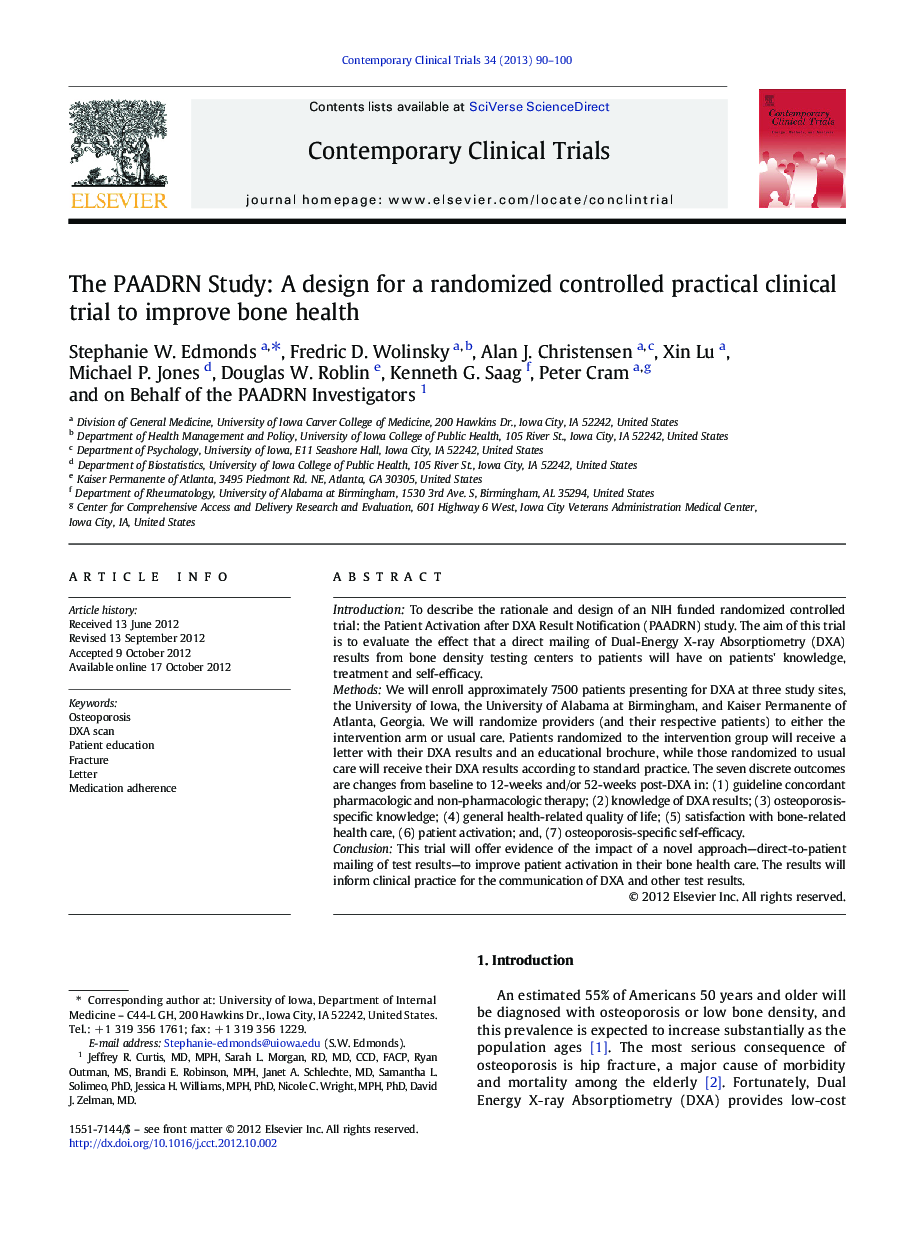 The PAADRN Study: A design for a randomized controlled practical clinical trial to improve bone health