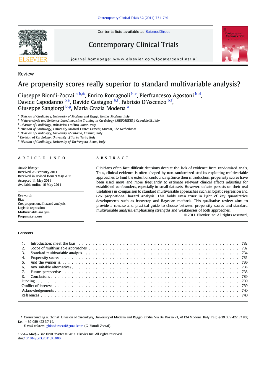 Are propensity scores really superior to standard multivariable analysis?