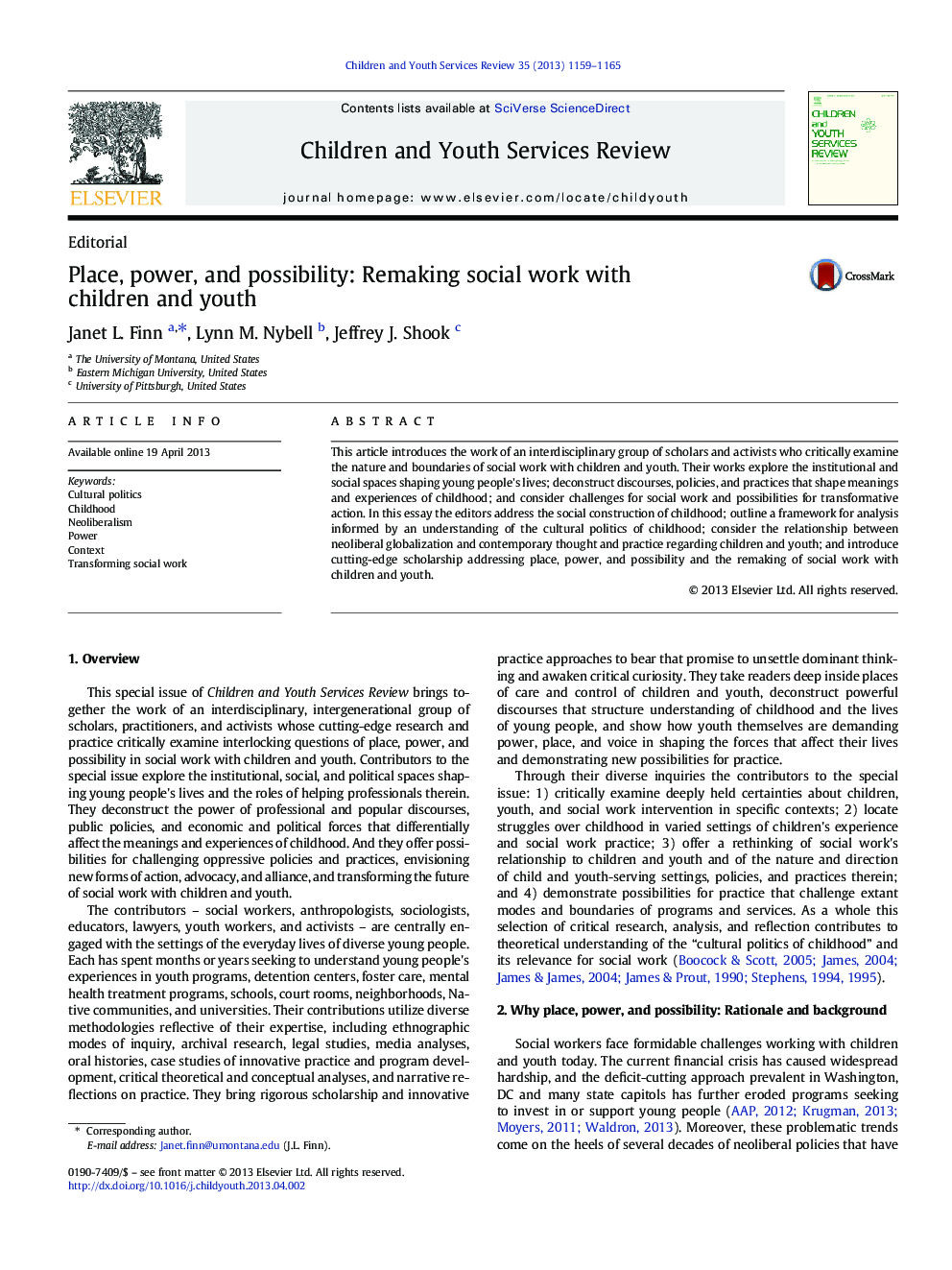 عکس صفحه اول مقاله: Place, power, and possibility: Remaking social work with children and youth Place, power, and possibility: Remaking social work with children and youth
