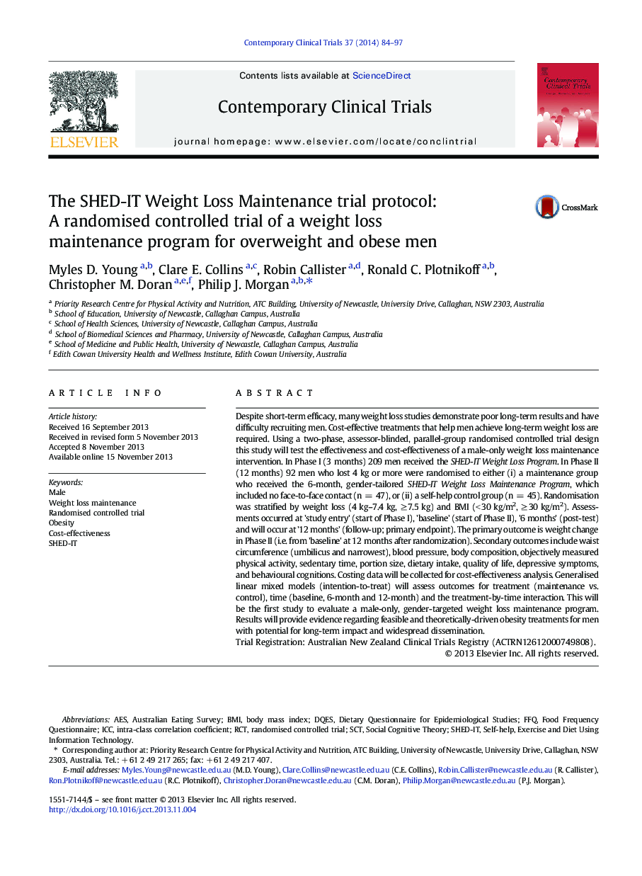 The SHED-IT Weight Loss Maintenance trial protocol: A randomised controlled trial of a weight loss maintenance program for overweight and obese men