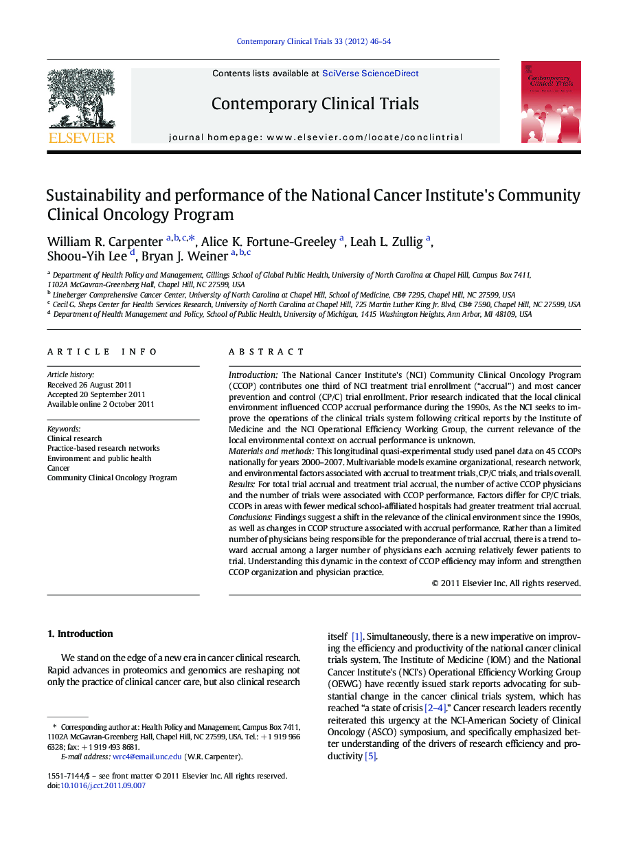 Sustainability and performance of the National Cancer Institute's Community Clinical Oncology Program