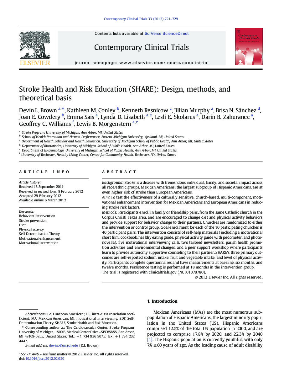 Stroke Health and Risk Education (SHARE): Design, methods, and theoretical basis