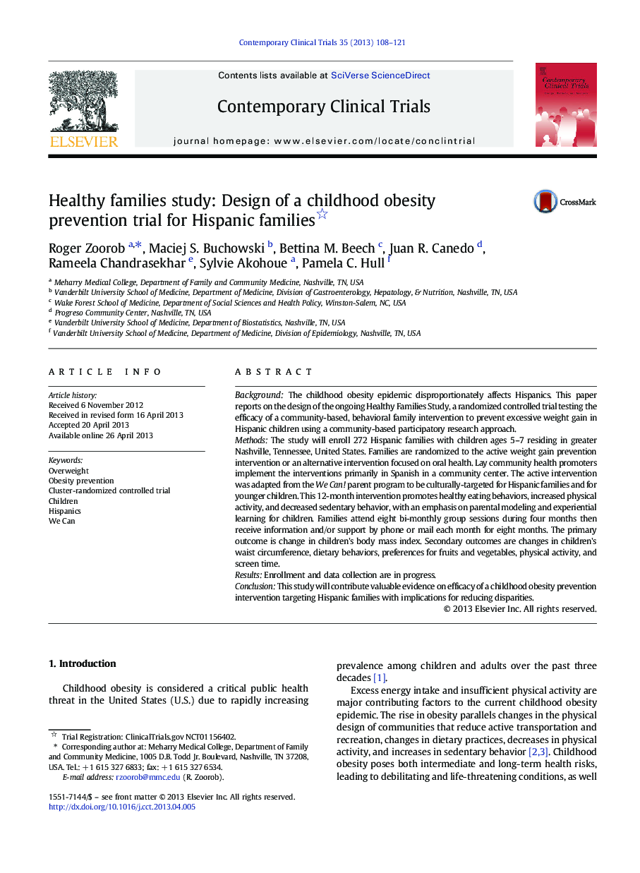 Healthy families study: Design of a childhood obesity prevention trial for Hispanic families 