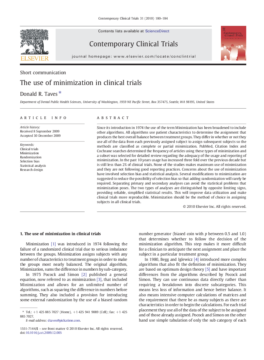 The use of minimization in clinical trials