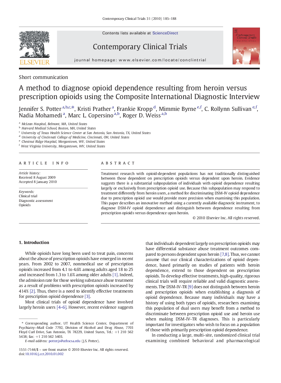 A method to diagnose opioid dependence resulting from heroin versus prescription opioids using the Composite International Diagnostic Interview