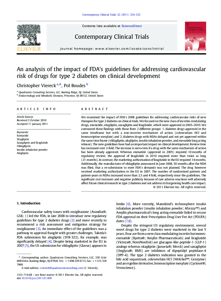 An analysis of the impact of FDA's guidelines for addressing cardiovascular risk of drugs for type 2 diabetes on clinical development