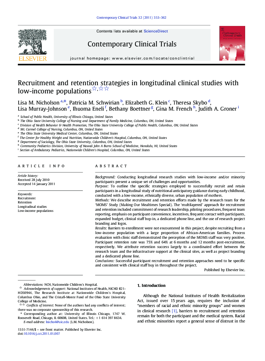 Recruitment and retention strategies in longitudinal clinical studies with low-income populations 