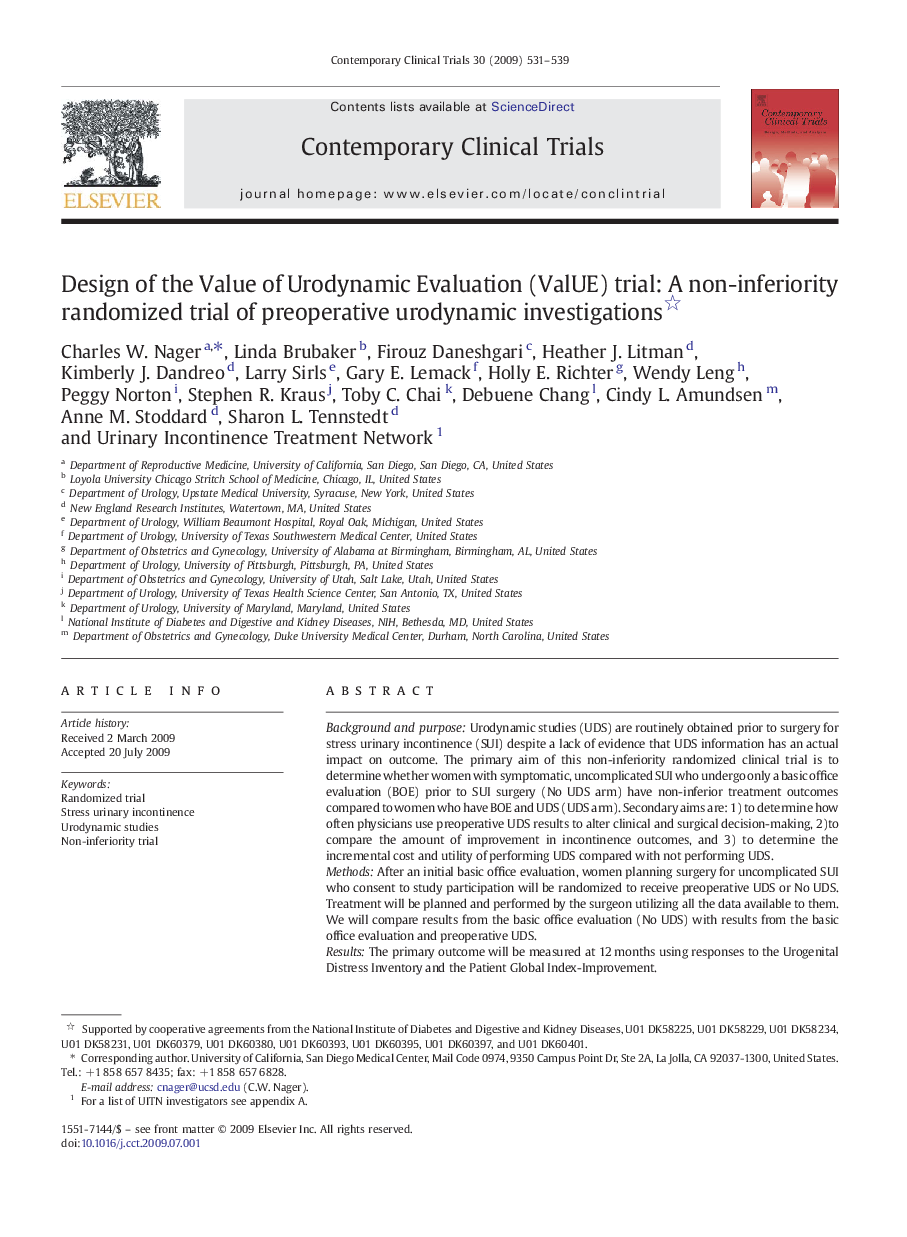 Design of the Value of Urodynamic Evaluation (ValUE) trial: A non-inferiority randomized trial of preoperative urodynamic investigations 